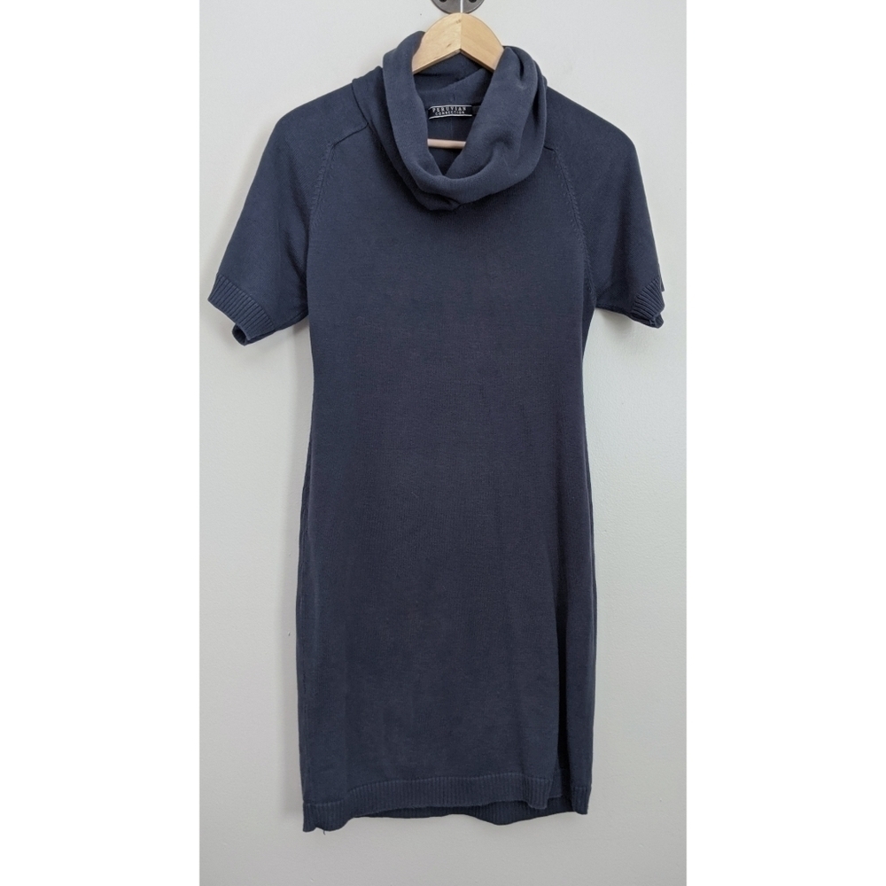 Peruvian Connection Blue Cowl Neck Sweater Dress